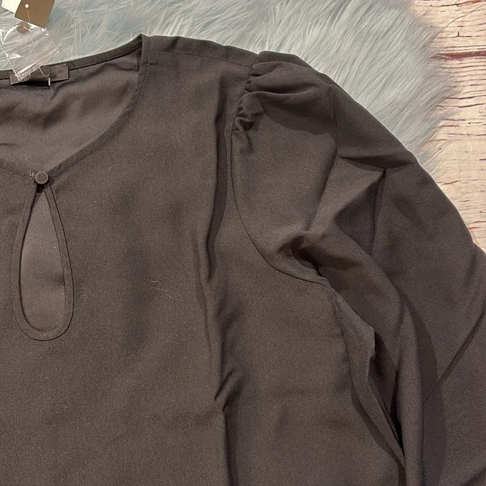 NWT J. CREW Puff-Sleeve Satin-Back Crepe Top in Black Tall Fit
